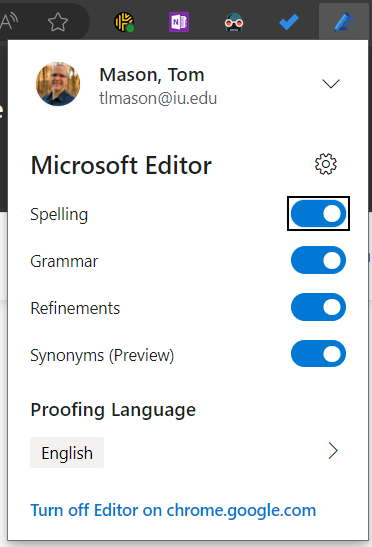 Editor browser plugin menu expanded to reveal the available options.